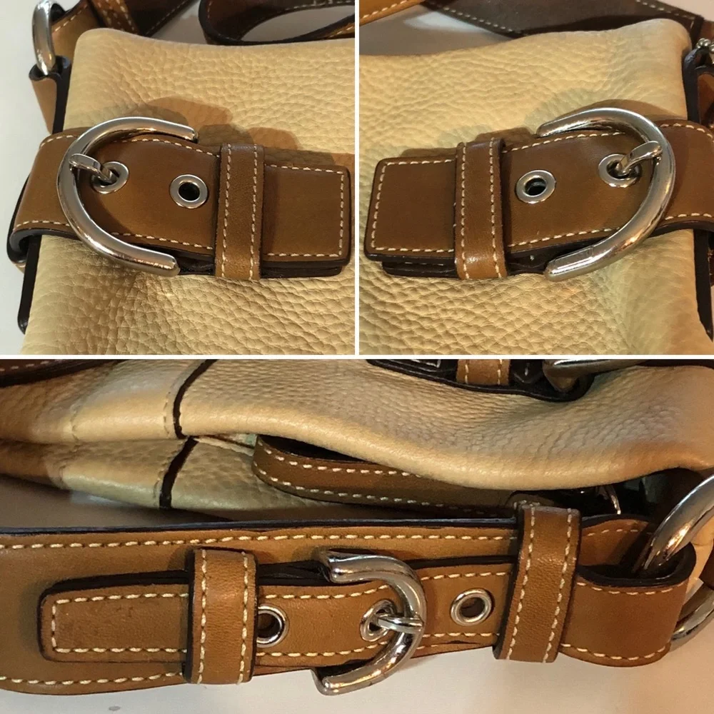 COACH Elegant Tan and Brown Trim Leather Shoulder-bag MO5S-3771
